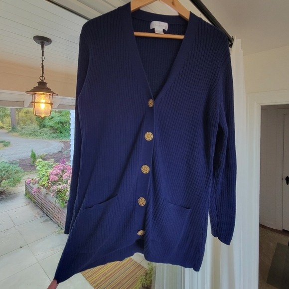 Soft Surroundings Button Up Ribbed Dark Blue Cardigan Women's Size 1X - Picture 2 of 8